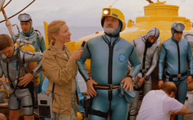 Bill Murray en combinaison de plongée moulante effectue un petit mouvement de danse